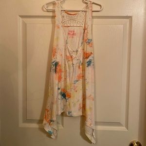 White tie dye lace tank top